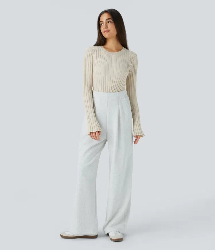 Round Neck Long Sleeve Frill Casual Jumper