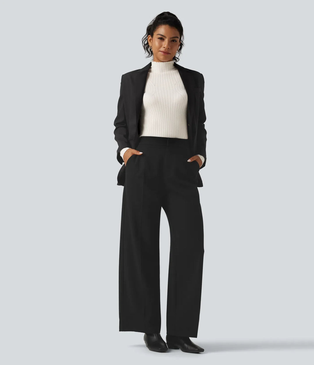 Mock Neck Long Sleeve Slim Work Jumper with Thumbholes