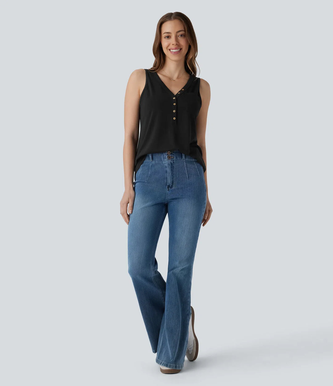V Neck Sleeveless Decorative Casual Top