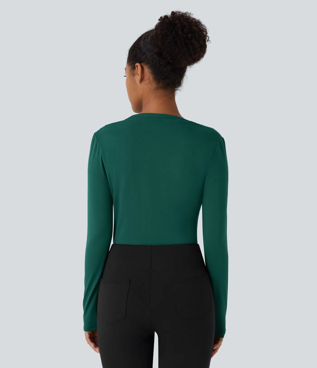 Cowl Neck Ruched Long Sleeve Slim Work Top