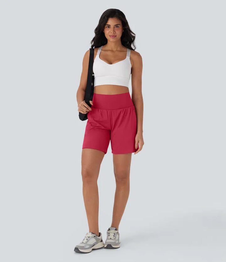 SoftlyZero Airy Super High Waisted 2-in-1 InstantCool Yoga Shorts 7" with Pockets