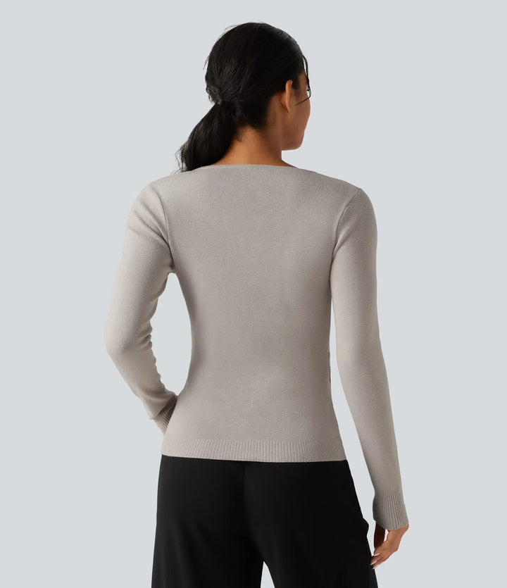 Round Neck Long Sleeve Slim Lounge Cardigan with Pockets