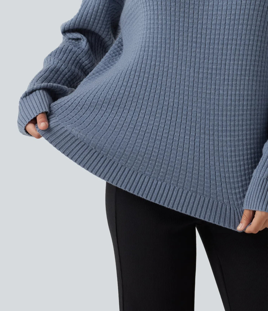 Round Neck Long Sleeve Curved Hem Work Jumper