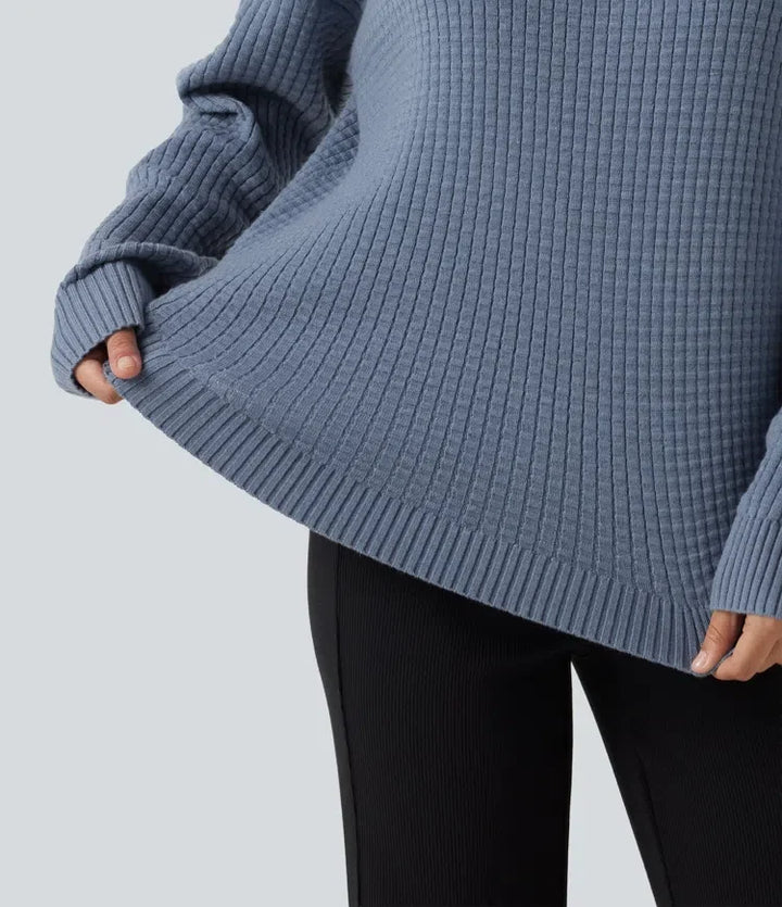 Round Neck Long Sleeve Curved Hem Work Jumper