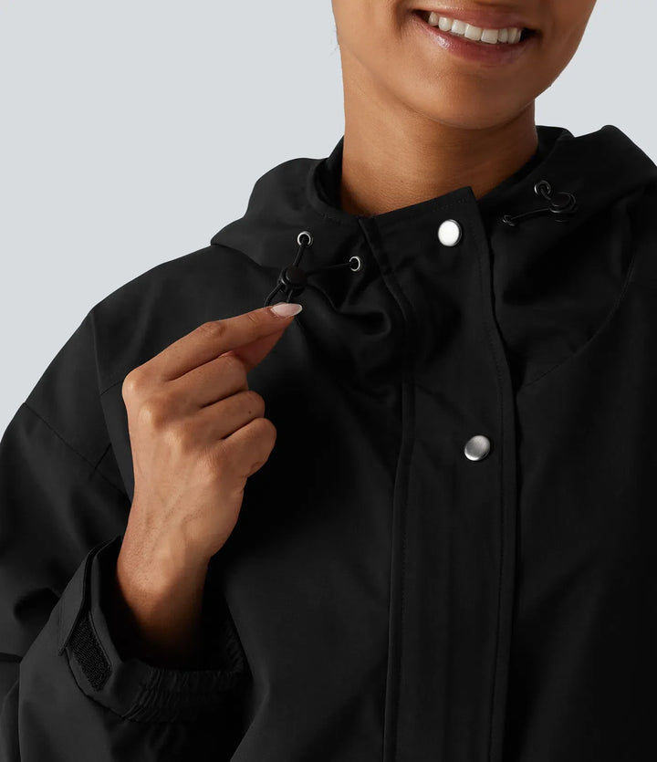 Hooded Drawstring Long Sleeve Casual Jacket with Pockets