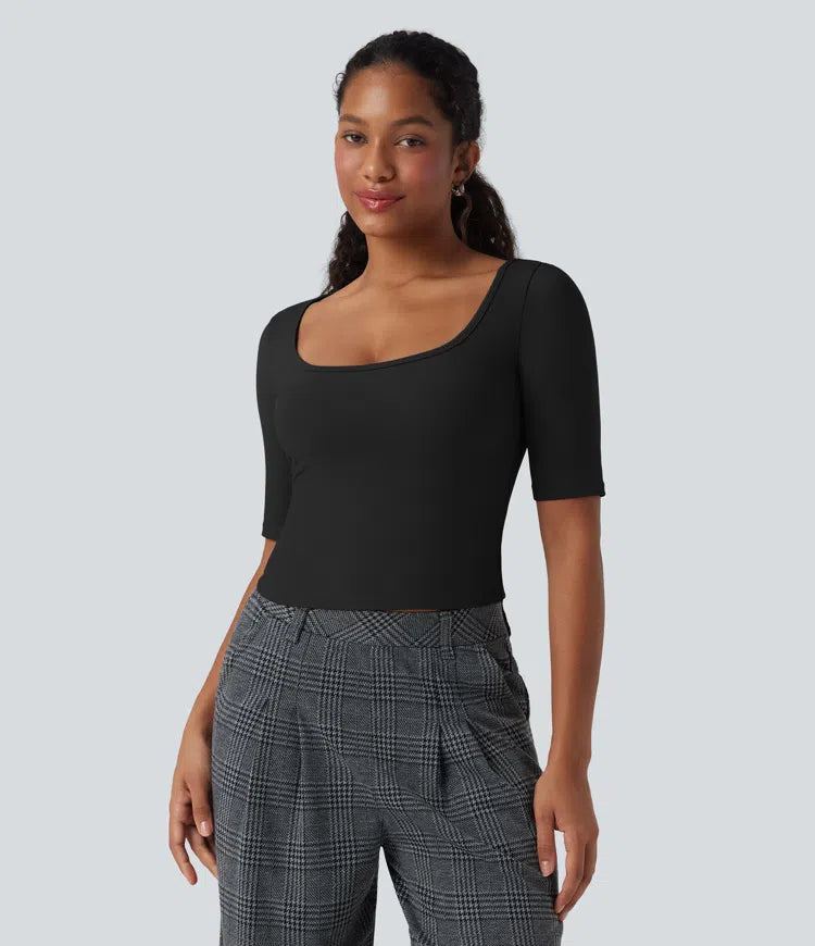 SoftlyZero Airy Scoop Neck Short Sleeve InstantCool Work T-Shirt