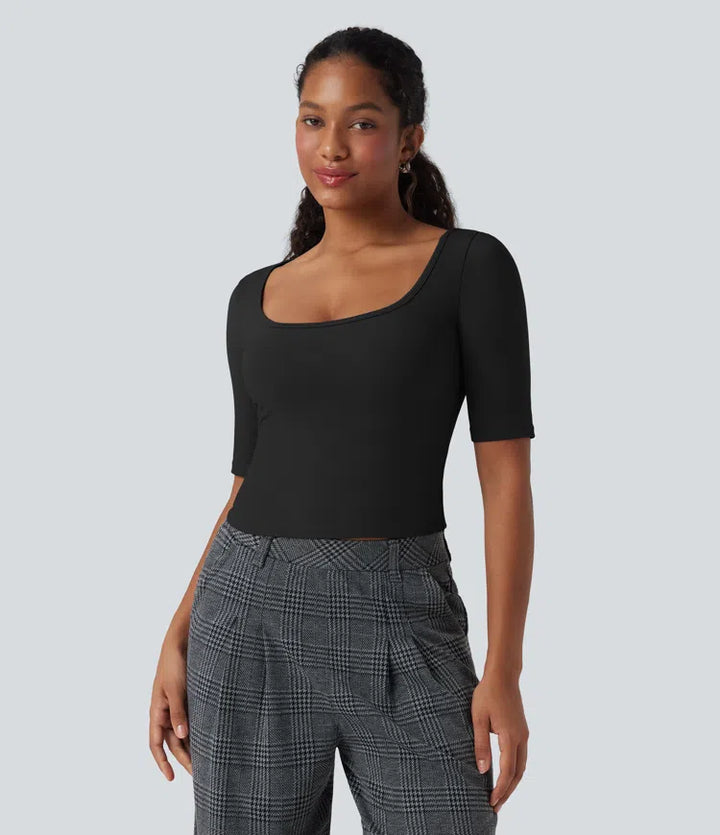 SoftlyZero Airy Scoop Neck Short Sleeve InstantCool Work T-Shirt
