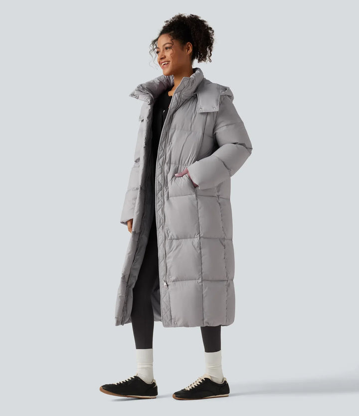 Hooded Long Sleeve Longline Casual Down Jacket with Pockets