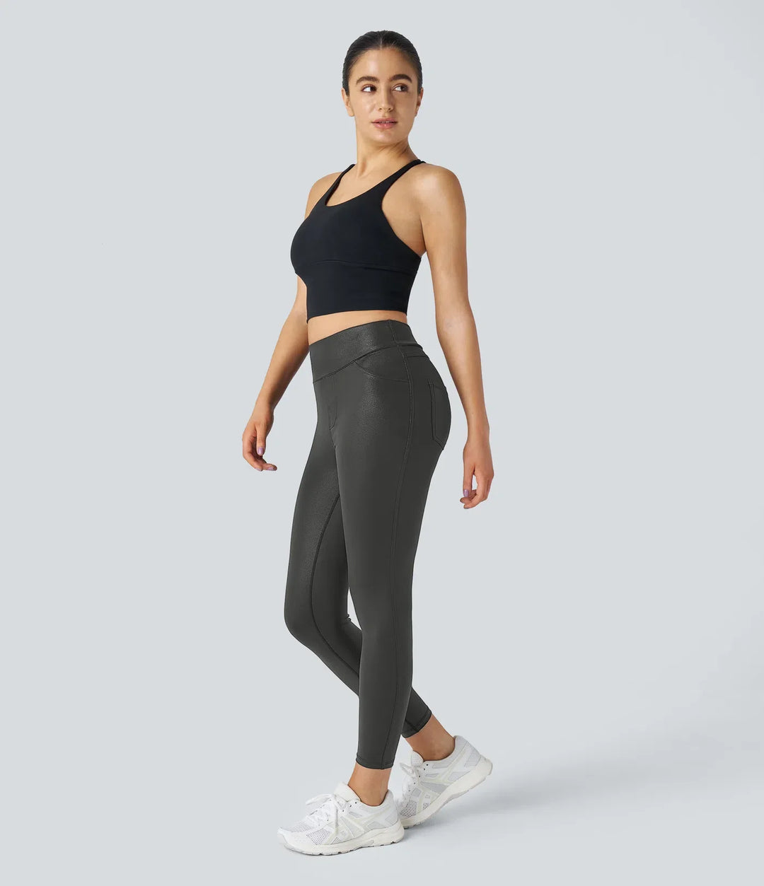 SoftlyZero Faux Leather High Waisted Pocket Work Leggings
