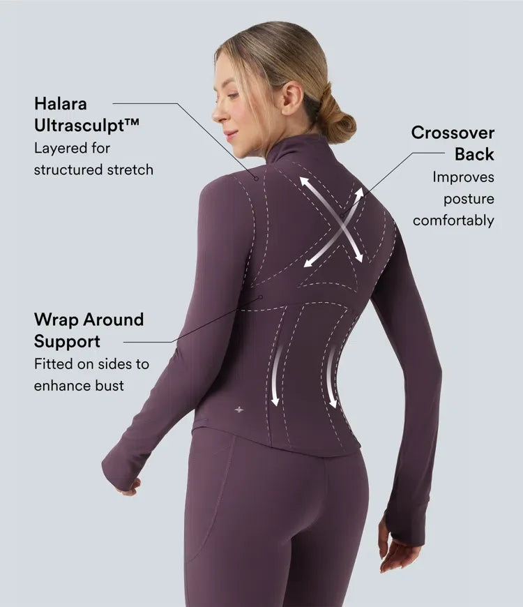 Halara UltraSculpt Mock Neck Push-Up Long Sleeve Thumb Hole Yoga Jacket with Pockets