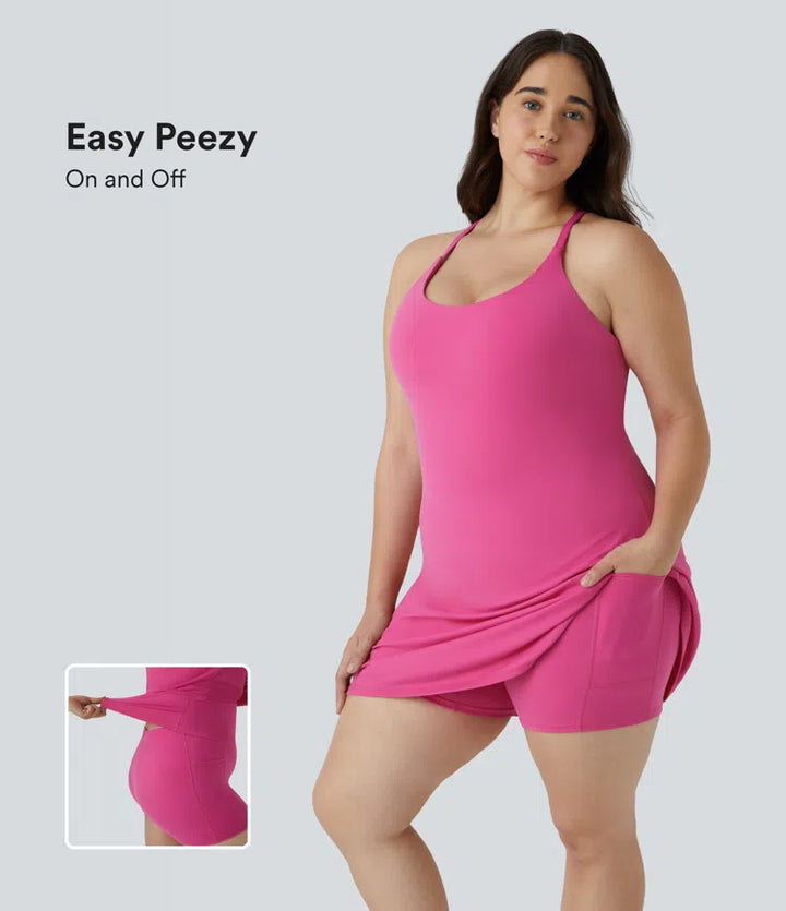 Everyday Softlyzero Plush Backless 2-in-1 Flare Workout Plus Size Dress-Wannabe-Easy Peezy