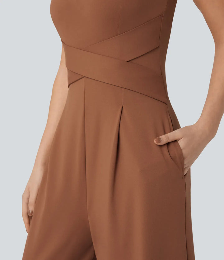 U Back Sleeveless Casual Jumpsuit with Pockets-Easy Peezy Edition