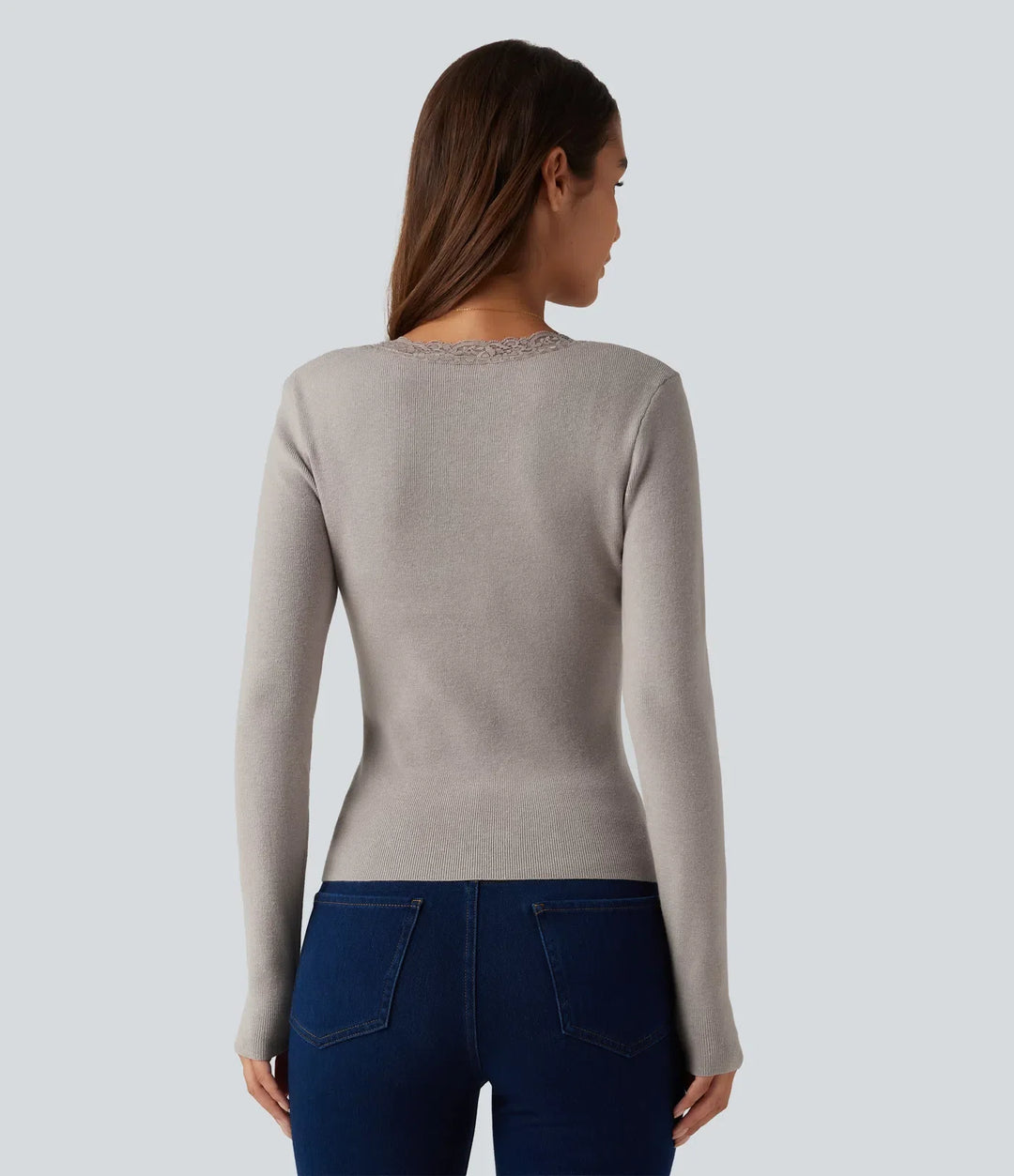 Round Neck Long Sleeve Contrast Lace Casual Jumper