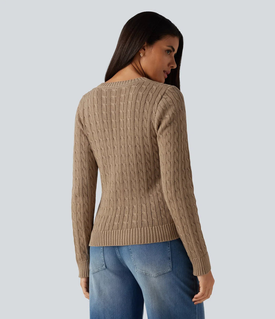 Cable Knit V Neck Long Sleeve Work Jumper