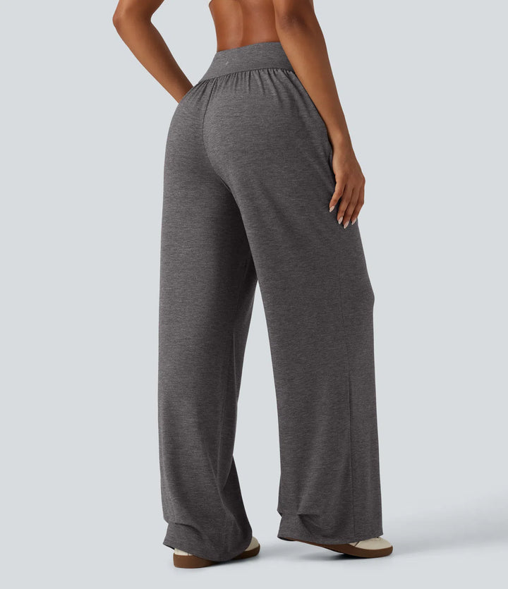 High Waisted Ruched Baggy Yoga Trousers with Pockets