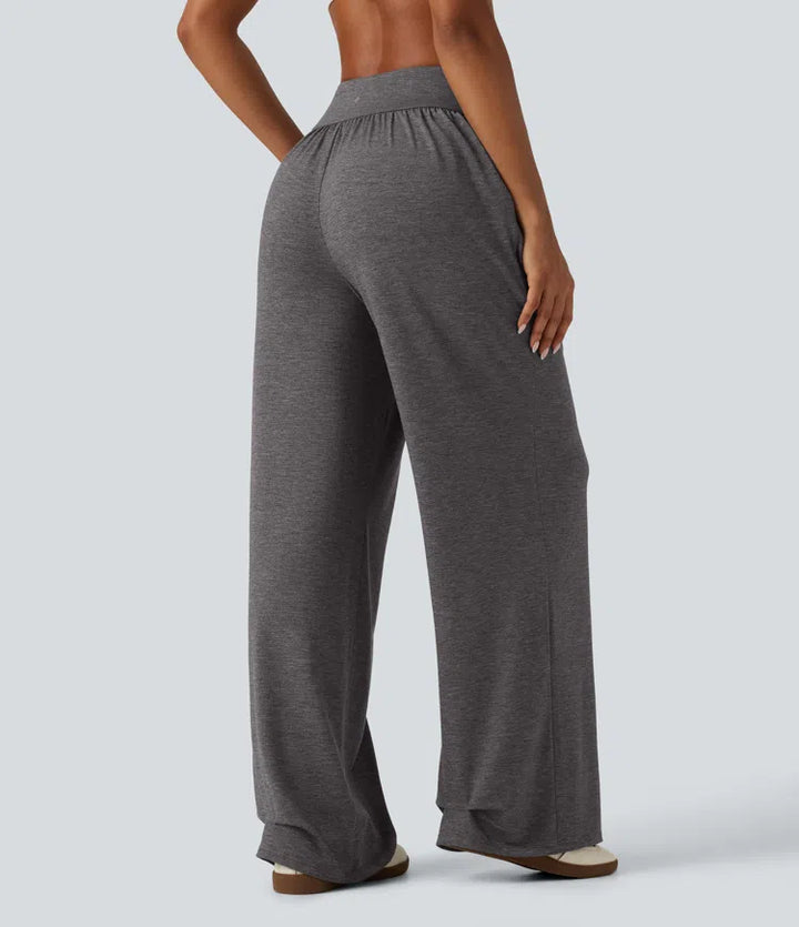 High Waisted Ruched Baggy Yoga Trousers with Pockets