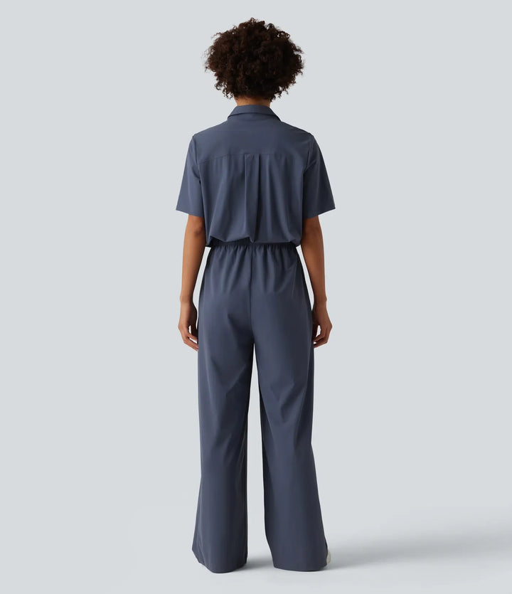 Short Sleeve Work Jumpsuit with Pockets-Easy Pezzy Edition
