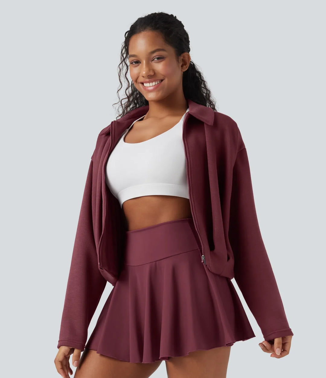 SpacerTek Collar Long Sleeve Pleated Zip Fly Casual Jacket