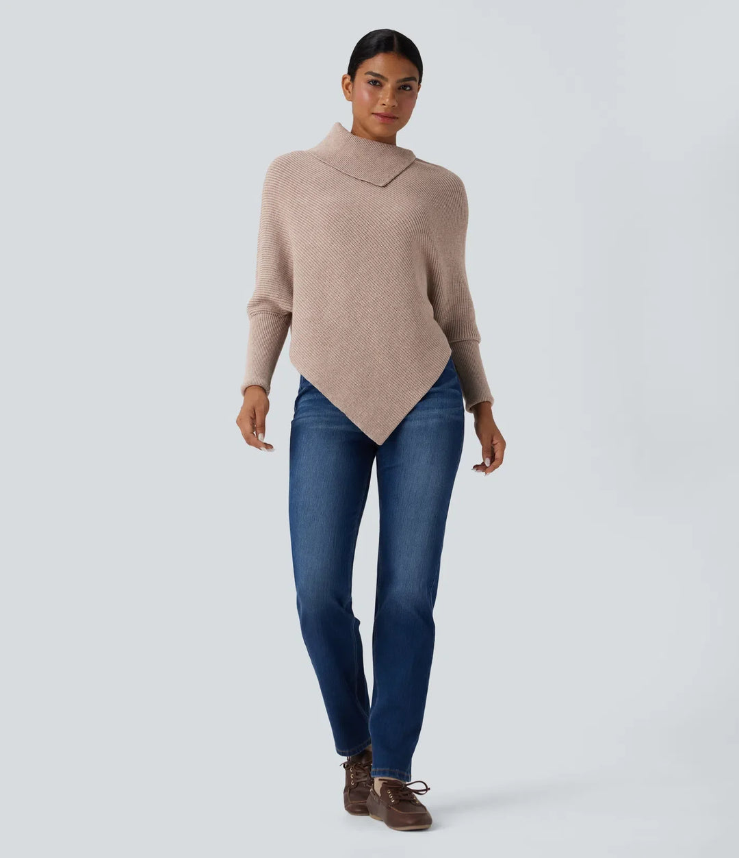 Turtleneck Batwing Sleeve Asymmetric Hem Casual Jumper