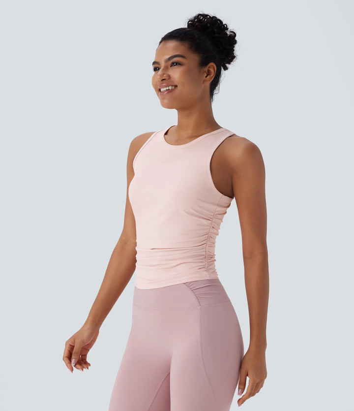 Round Neck Racerback Ruched Yoga Tank Vest Top