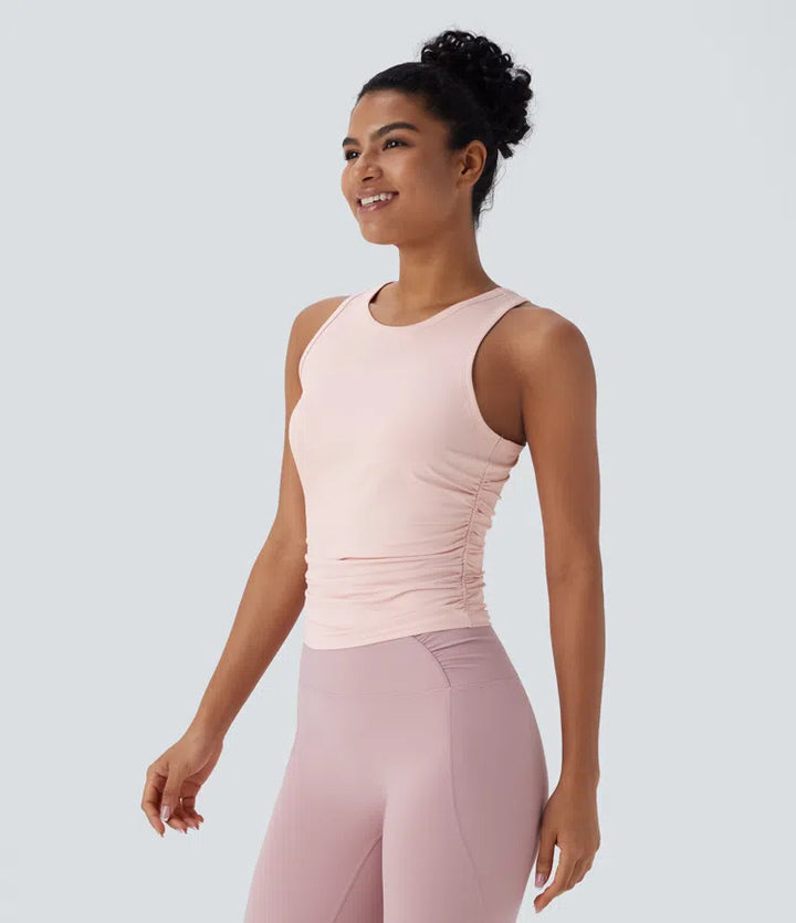 Round Neck Racerback Ruched Yoga Tank Vest Top