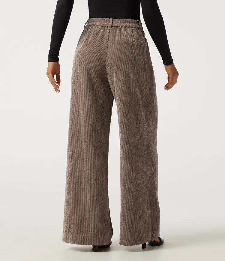 High Waisted Wide Leg Corduroy Work Trousers with Pockets