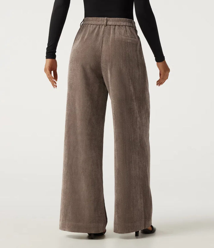 High Waisted Wide Leg Corduroy Work Trousers with Pockets