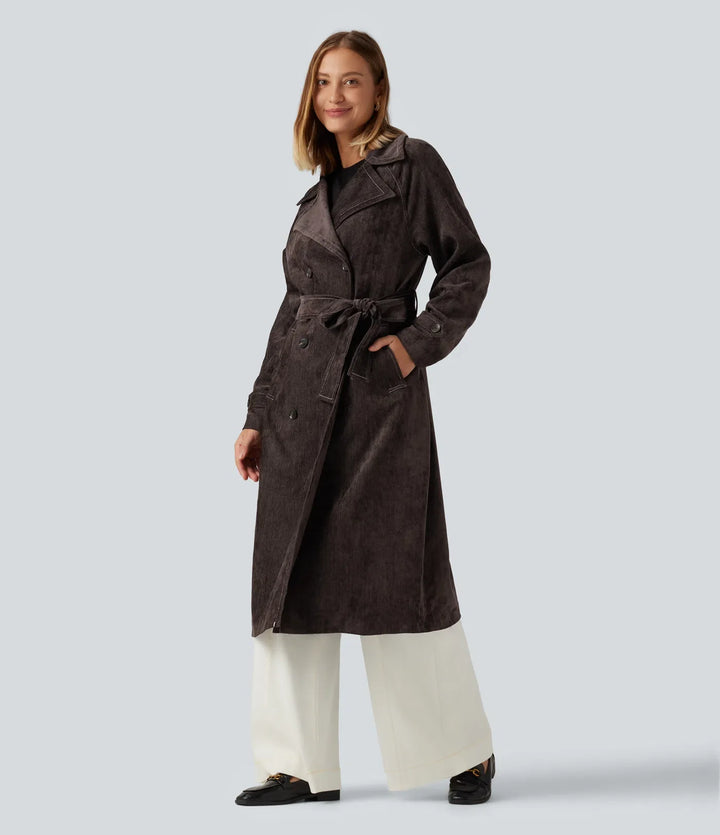 Long Sleeve Belted Longline Work Jacket with Pockets