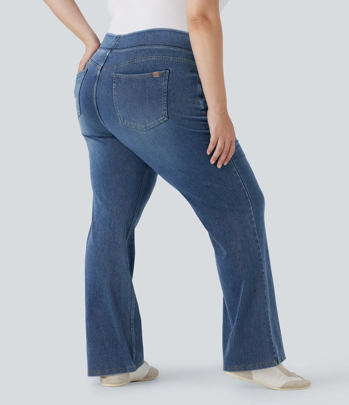 Halara Flex High Waisted Pockets Washed Casual Bootcut Plus Size Jeans