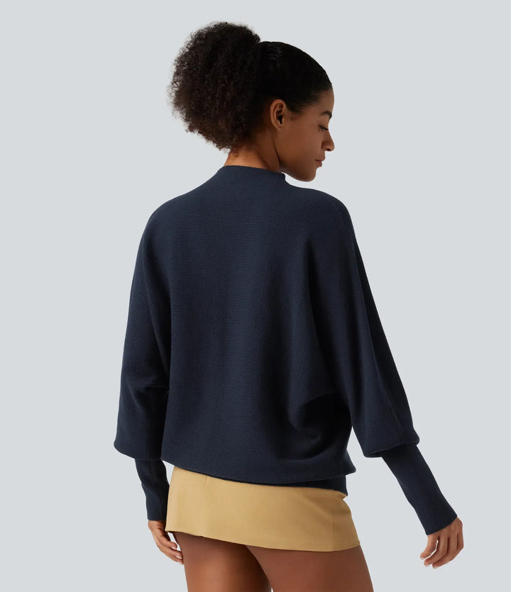 Mock Neck Batwing Long Sleeve Work Jumper