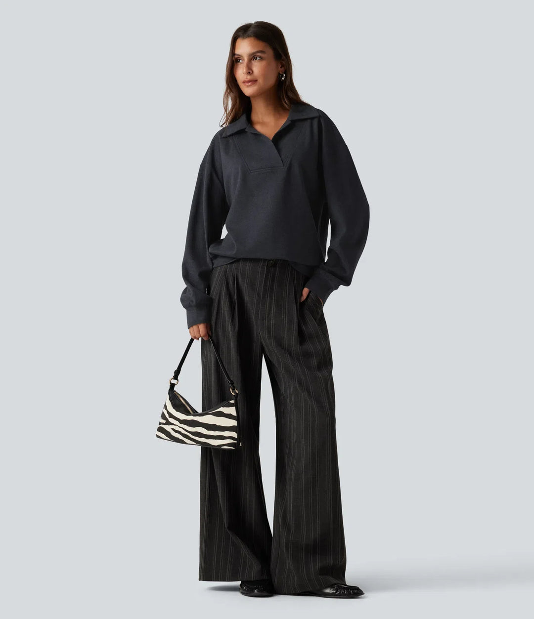V Neck Dropped Shoulder Long Sleeve Casual Sweatshirt