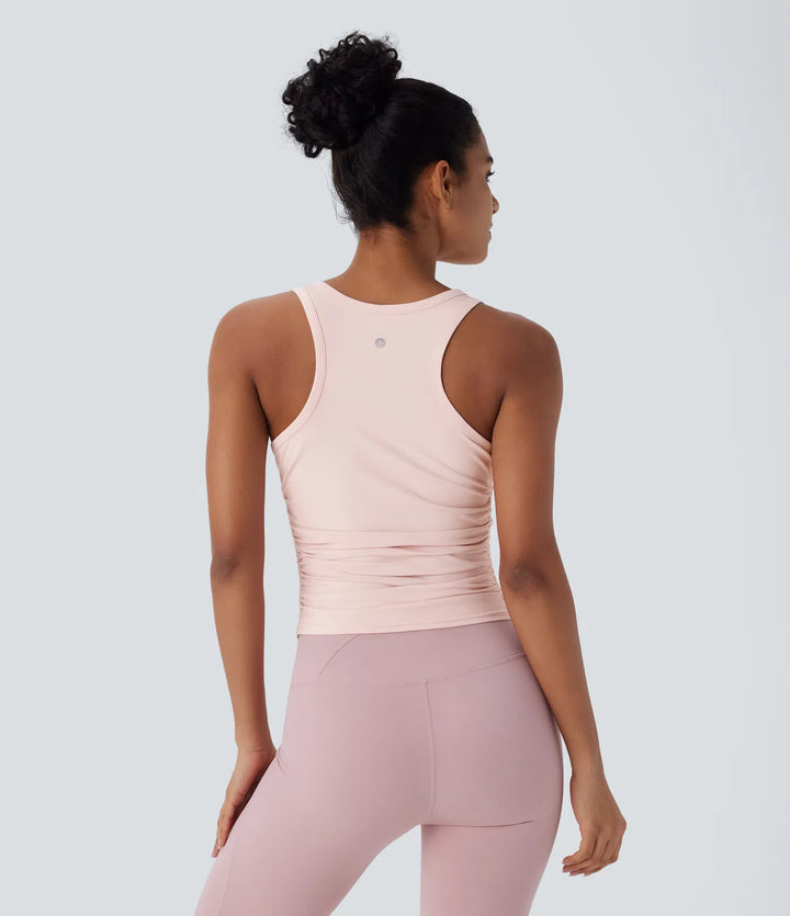 Round Neck Racerback Ruched Yoga Tank Vest Top