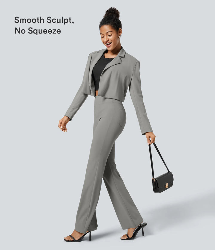 Halara Flex High Waisted Back Side Pocket Slight Flare Work Trousers