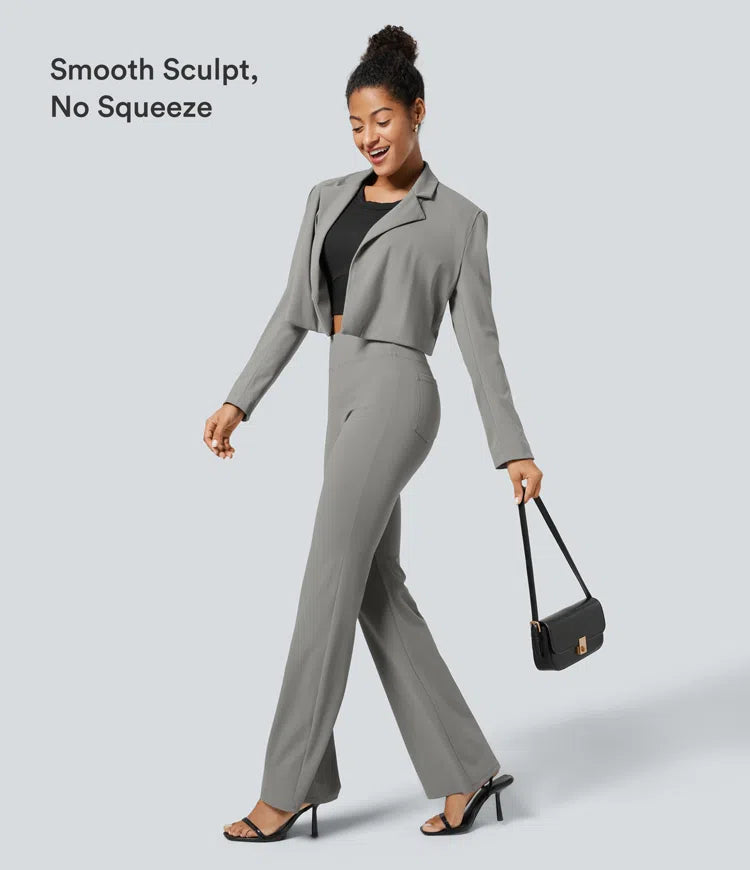 Halara Flex High Waisted Back Side Pocket Slight Flare Work Trousers