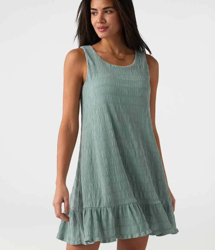 Round Neck Built-in Bra Sleeveless Ruffle Hem Mini Casual Dress