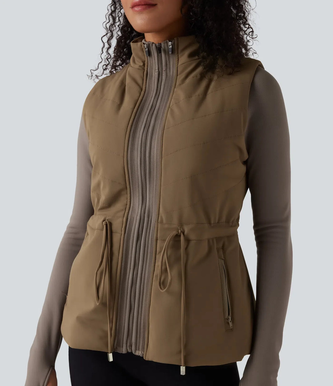 PuffFlex 3-in-1 High-Neck Long Sleeve Thumb Holes Fleece Jacket &amp;Quilted Vest with Pockets