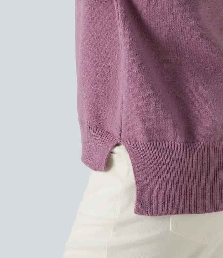Round Neck Long Sleeve Slit Hem Casual Jumper