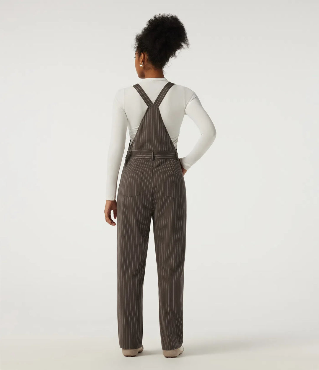 Square Neck Straight Leg Stripe Casual Overalls with Pockets