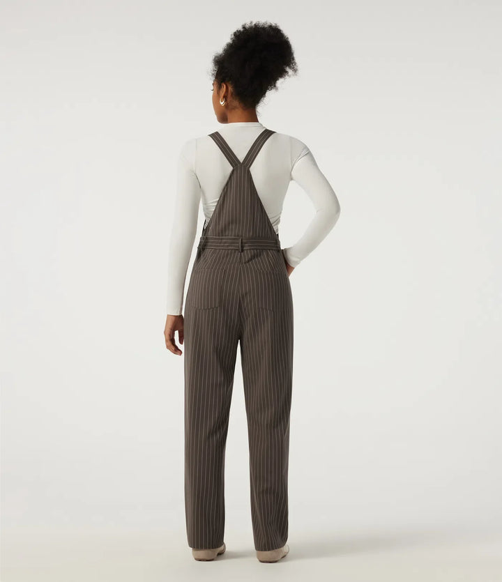Square Neck Straight Leg Stripe Casual Overalls with Pockets