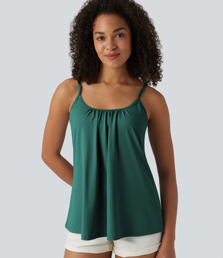 Adjustable Straps Ruched 2-in-1 Built-in Bra Casual Cami Top