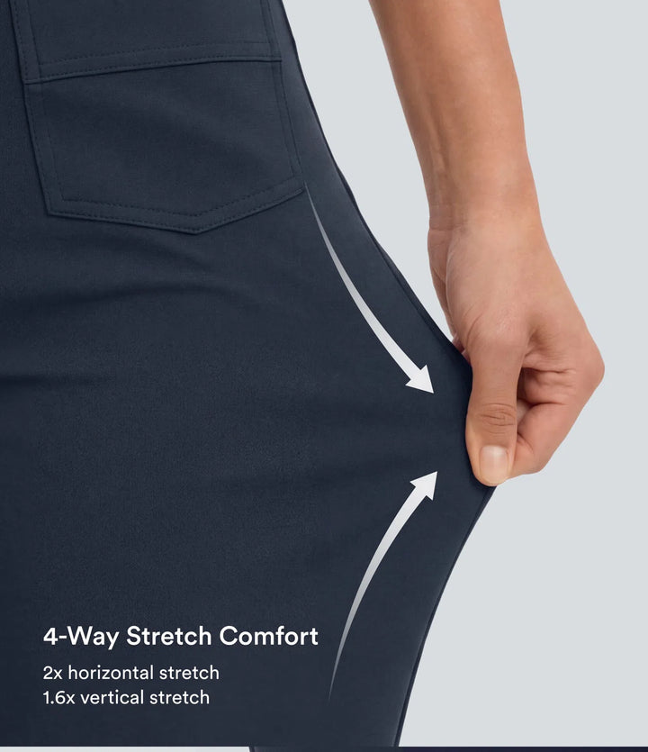 DayStretch High Waisted Pockets Straight Leg Casual Trousers