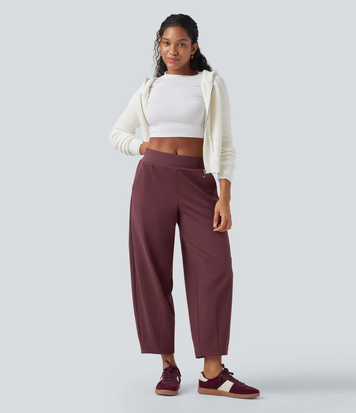 DayStretch Mid Rise Casual Barrel Leg 7/8 Trousers with Pockets