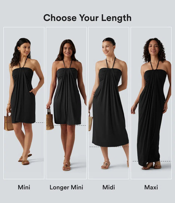 Halter Tie Back Built-in Bra Mini Resort Dress with Pockets