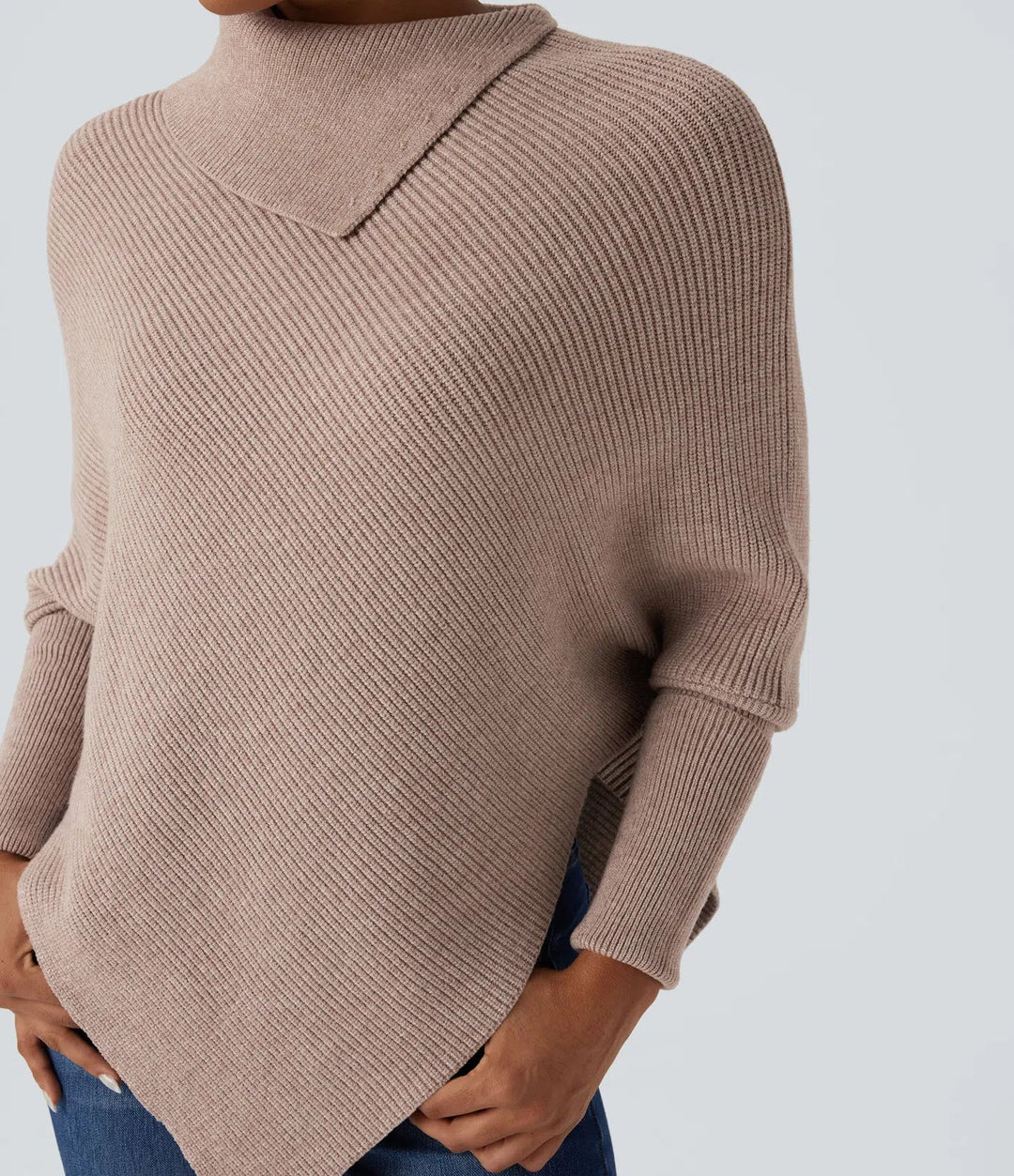 Turtleneck Batwing Sleeve Asymmetric Hem Casual Jumper