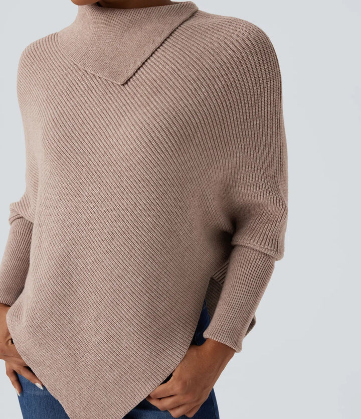 Turtleneck Batwing Sleeve Asymmetric Hem Casual Jumper