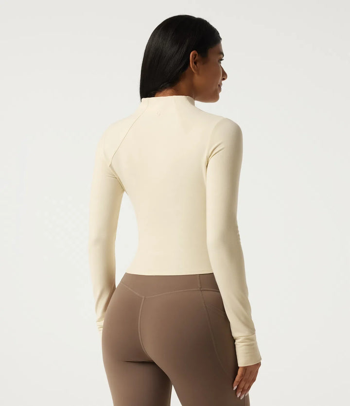 Stand Collar Long Sleeve Zipper Yoga Jacket with Thumbholes and Pockets