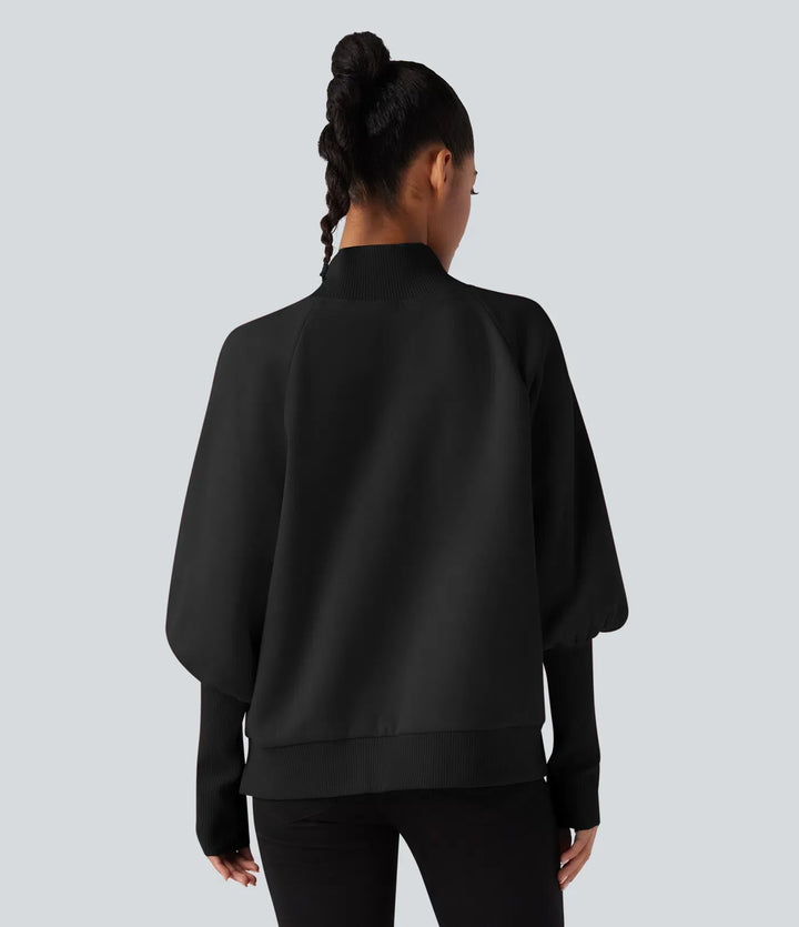 Mock Neck Bishop Long Sleeve Fleece Casual Sweatshirt