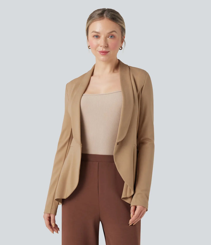 Halara Flex Shawl Collar Long Sleeve Ruffle Hem Work Coat