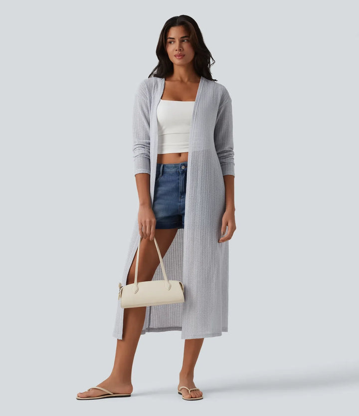 Long Sleeve Longline Casual Crochet Knit Coat