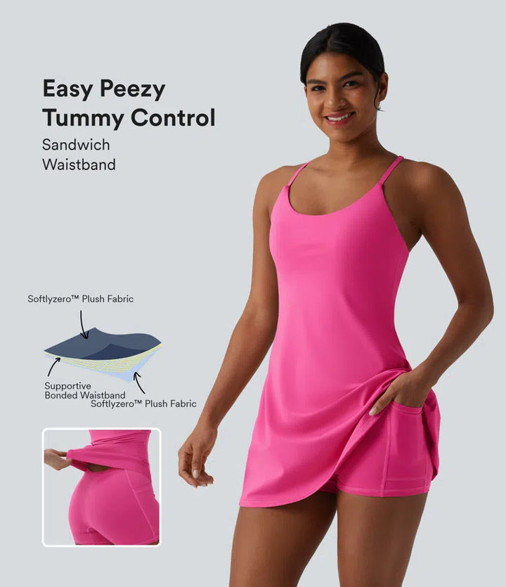 Softlyzero Plush Tummy Control Active Dress with Pockets-Easy Peezy Edition